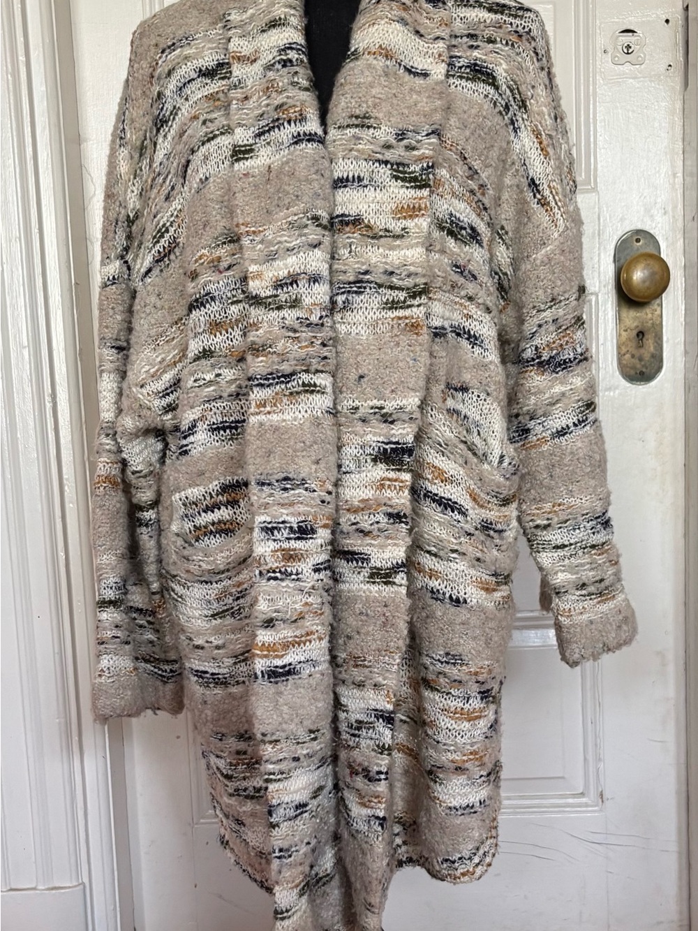 Moth Neutral Beige Cream Multicolor Textured Open Cardigan